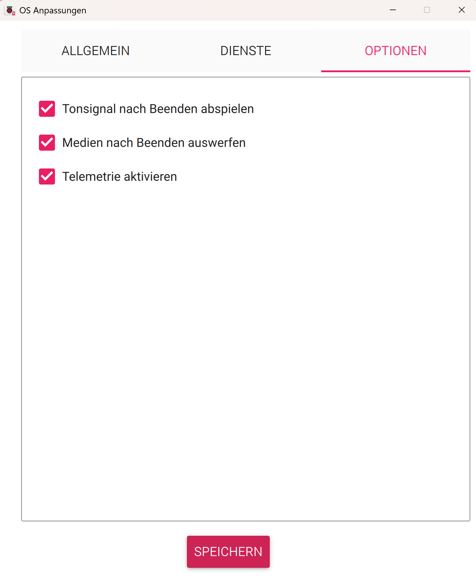 Raspberry Pi Imager Optionen
