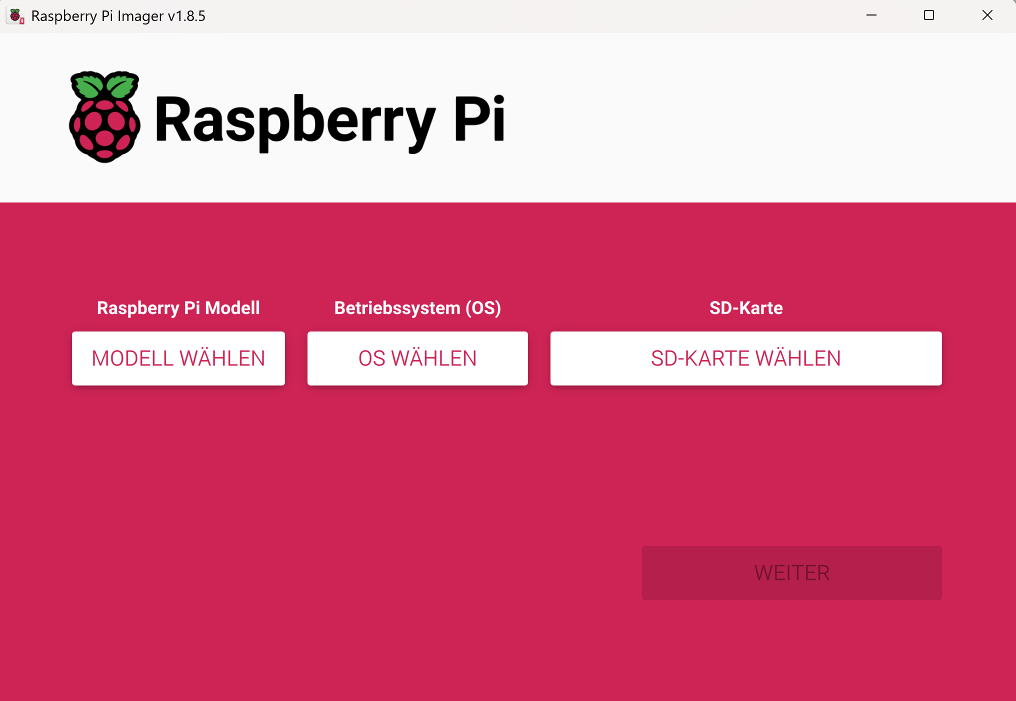 Raspberry Pi Imager starten